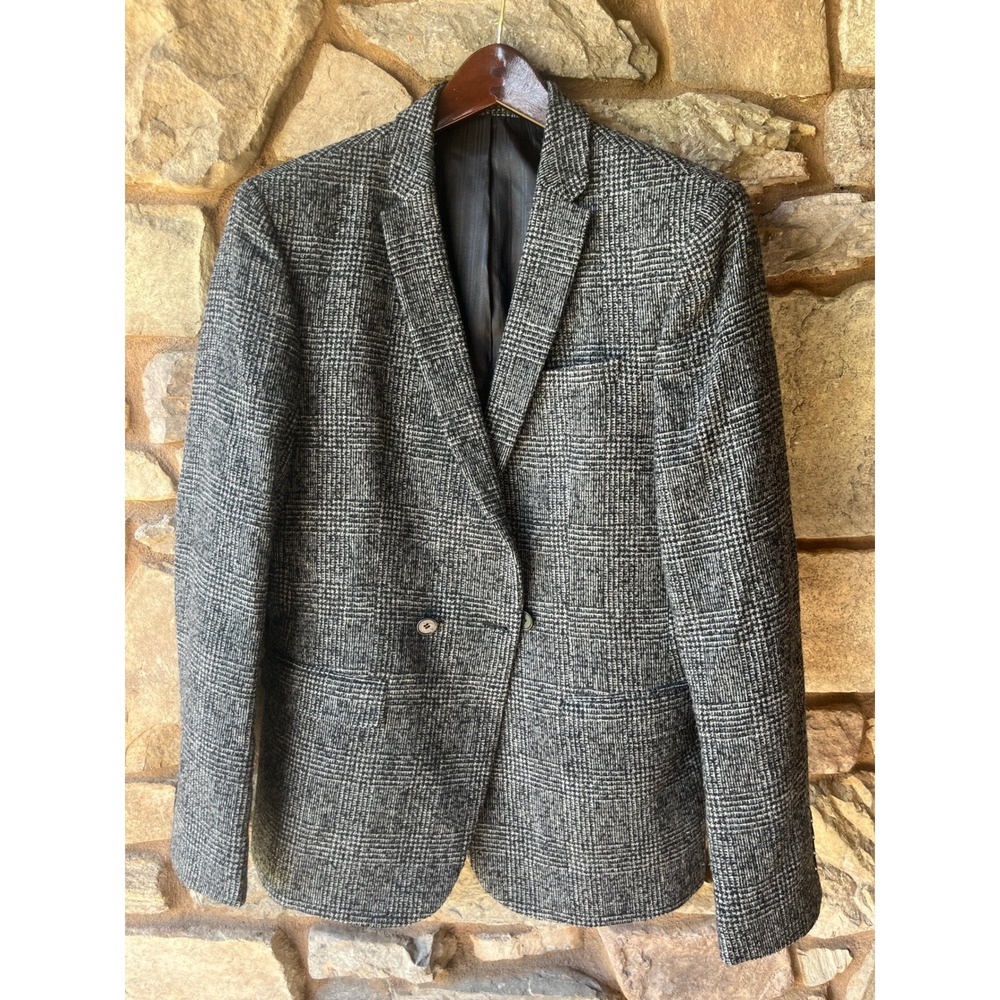 ASOS Mens Moon Luxury Wool Check Double Breasted Blazer Grey 38R